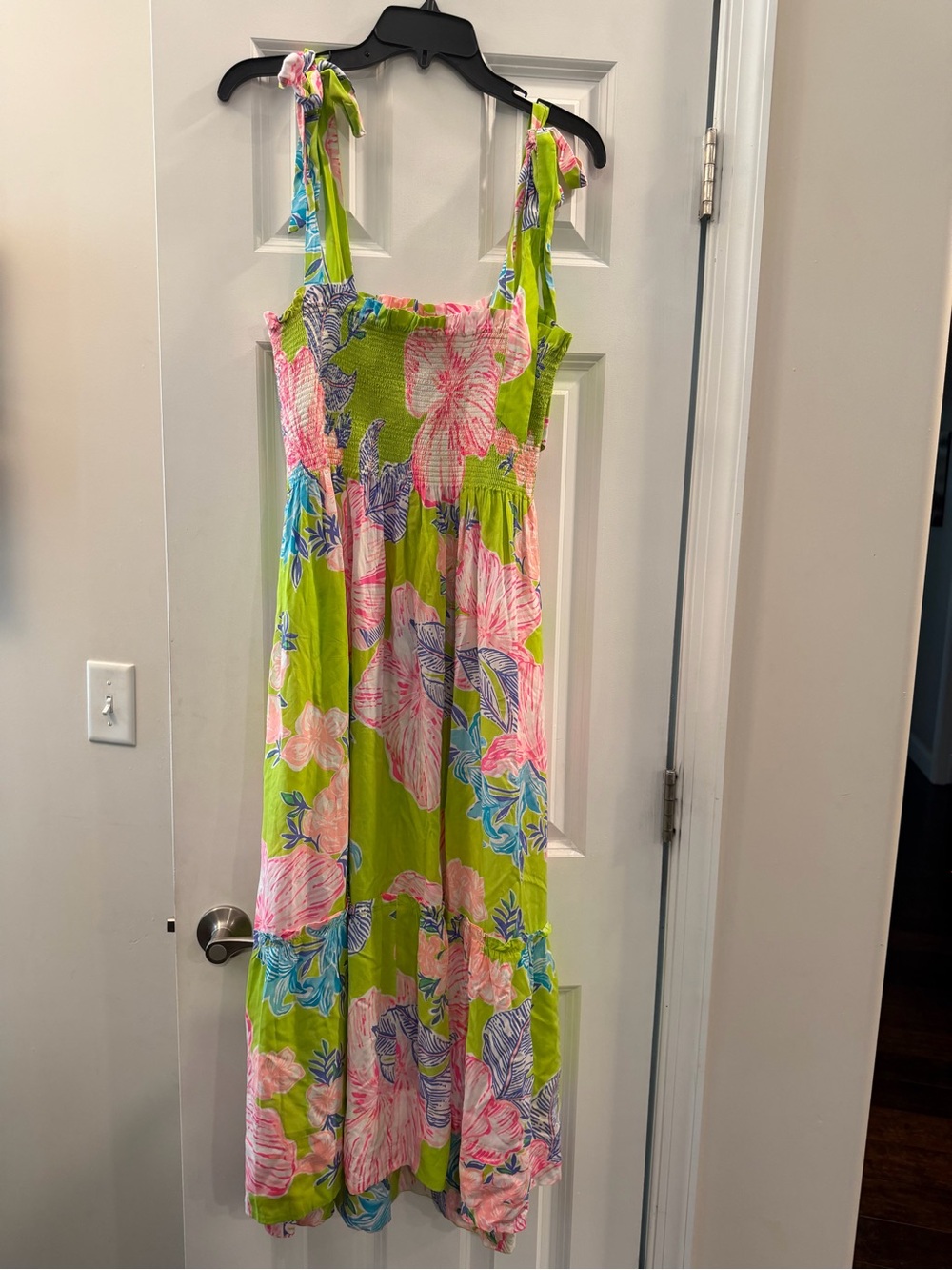 Lilly Pulitzer Lime Green Multicolor Floral Tie-Shoulder Sundress